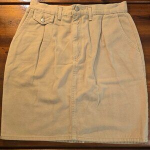 Skirt Tan Front Zip Pockets A-line Brushed Cotton Vivaldi Jeanswear size 14 1990